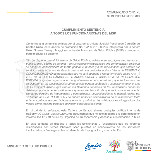 comunicado SENTENCIA QUITO 
